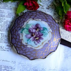 Antique hand painted violets brooch